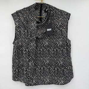 DKNY Black & Ivory Chevron Sleeveless Blouse Elegant Size XL NWT